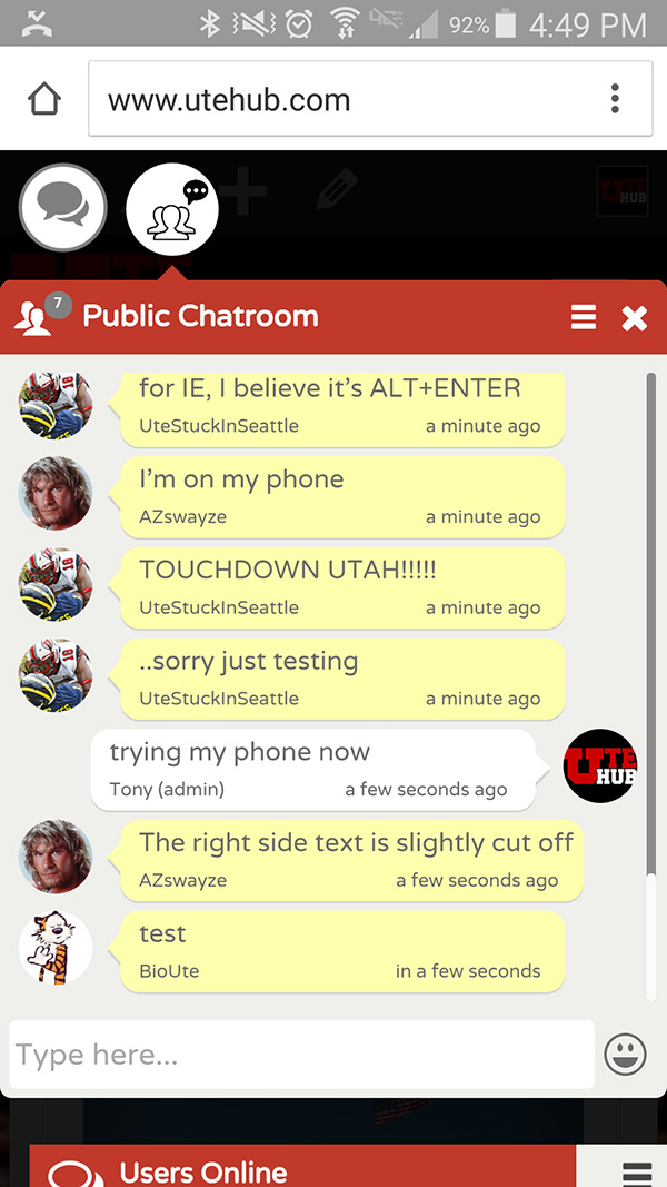 Utefans chat window mobile